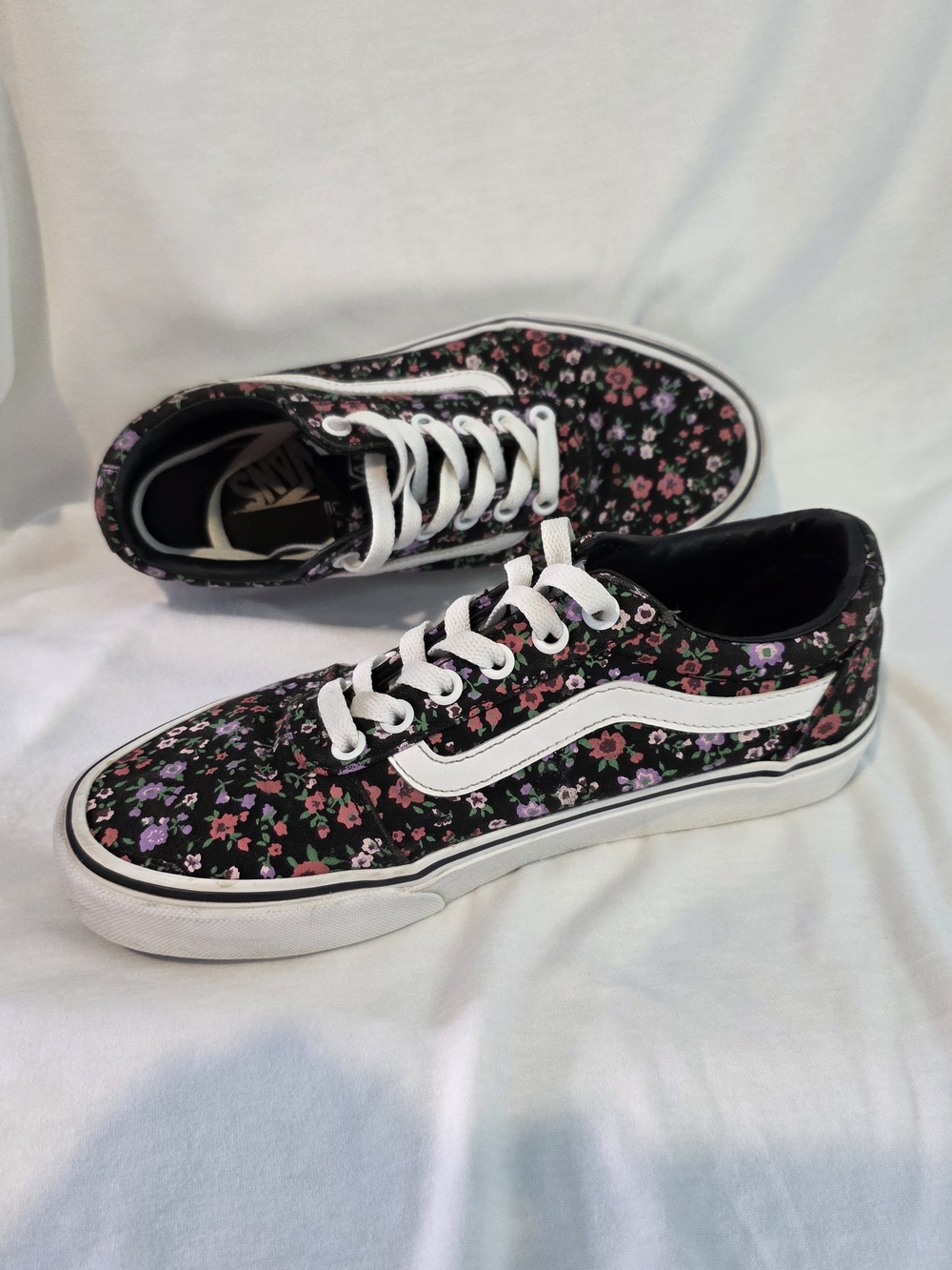 Vans Black Floral Low-Top Sneakers with White Stripe